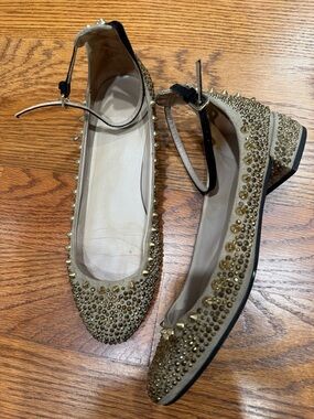 ZARA Beige Studded Ankle-Strap Women's Flats